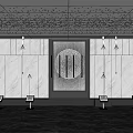 Luxurious Hotel Hallway With Marble Walls Ceiling Lights Display Stands And Decorative Panel