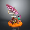 Neon Dream Sign Decorative Scene With Figure Small Cart And Orange Base