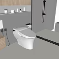 Modern Bathroom Interior With White Toilet Wooden Vanity And Rolled Towel Near Shower