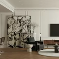 Modern Elegant Living Dining Room Interior With White Sofa TV Wall Dining Table And Decorations