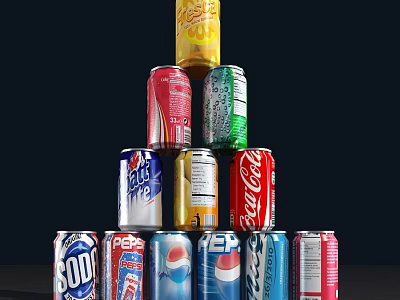 Assorted Colorful Beverage Cans Stacked With Various Carbonated Drink Brands 3d model