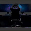 Ergonomic Gaming Desk With Curved Monitor Keyboard RGB Lighting And Chair