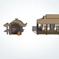 Traditional Thatched Roof Wooden Houses With Balcony Cottage Barrel And Pavilion Structures