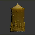 Elegant Yellow Decorative Candle Featuring Intricate Carved Tree And Pine Designs
