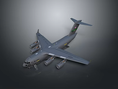 Gray Military Transport Aircraft With Four Engines Large Wings And Tail Emblem 3d model