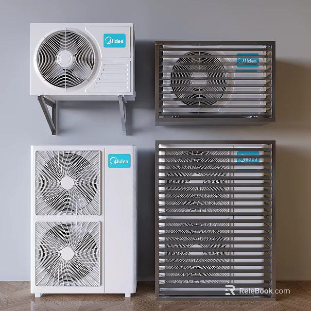 Stylish Midea Air Conditioner Fans With White Black Models Multiple Fans And Grille Covers 3d model 