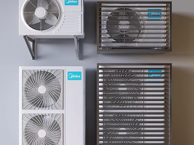 Stylish Midea Air Conditioner Fans With White Black Models Multiple Fans And Grille Covers 3d model