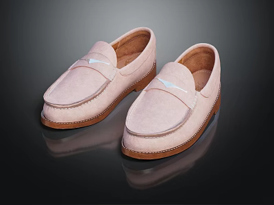 Light Pink Suede Loafers For Women With Casual Fashion Design And Comfortable Brown Sole 3d model