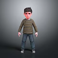 Child Wearing Striped Sweater Jeans and Sneakers on Gray Background