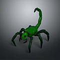 Green Scorpion 3D Model With Detailed Body Black Claws And Curved Tail