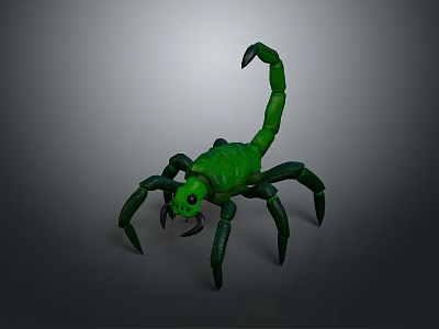 Green Scorpion 3D Model With Detailed Body Black Claws And Curved Tail 3d model