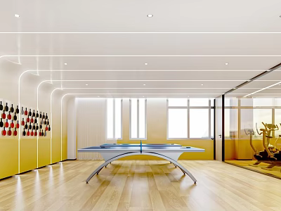 Modern Sports Room With Ping Pong Table And Gym Equipment 3d model