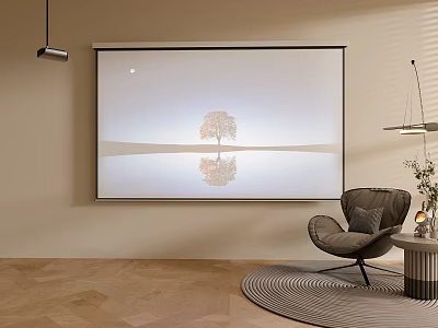 Projection Monitoring In Modern Living Room With Chair And Lamp 3d model