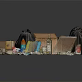 Mixed Household Waste Collection With Cardboard Boxes Trash Bags Cans Bottles And Food Packages