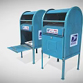 Two Blue US Mail Mailboxes With Open Door And Letters 3d model