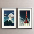 Framed Landscape Art Featuring Rocket And Space Shuttle Launching Through Clouds 3d model