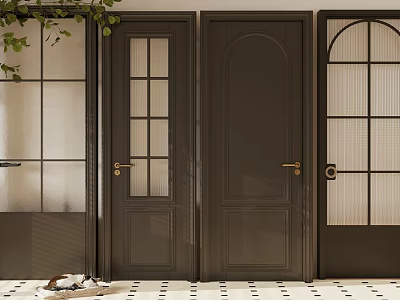Dark Hinged Doors With Various Designs And Glass Panels For Interior Spaces 3d model