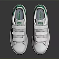 White Low Top Casual Sneakers With Green Accents Velcro Straps And Perforations