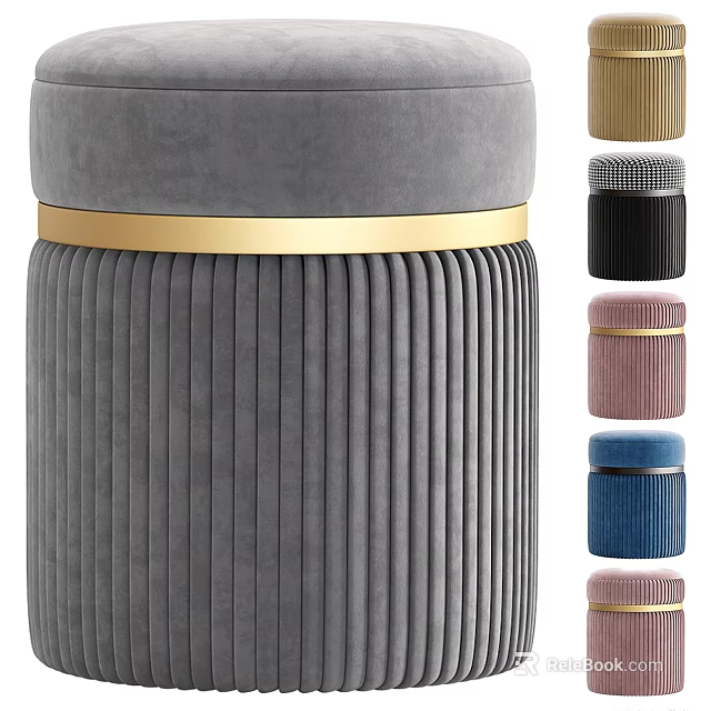Modern Velvet Ottoman With Pleated Design Gold Accent And Multiple Color Options 3d model 