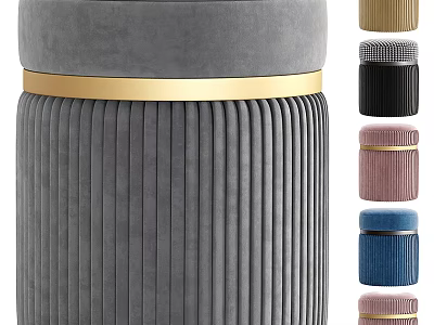 Modern Velvet Ottoman With Pleated Design Gold Accent And Multiple Color Options 3d model