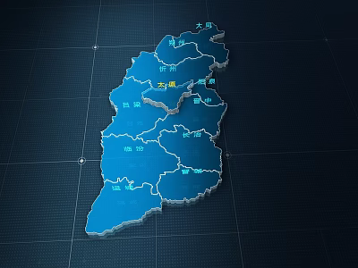 Detailed Blue 3D China Map With Provincial Labels On Grid Background 3d model