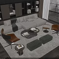 Modern Beige L Shaped Sofa And Coffee Table Set With Orange Armchairs Green Ottomans