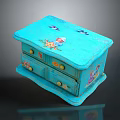 Blue Hand Painted Decorative Storage Box With Floral Bird Patterns And Wooden Drawers