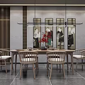 Japanese Dining Table and Chair Combination Dining Table and Chair 3d model