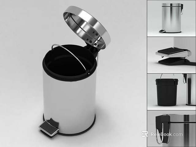 Public Facility Stainless Steel Pedal Trash Can Featuring Hygienic Lid Design In Angles 3d model 