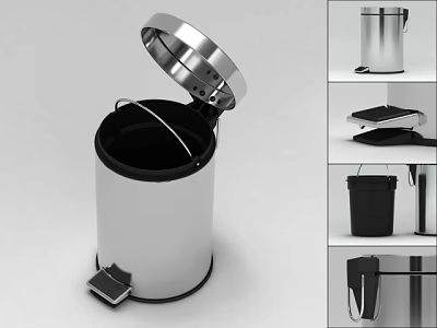 Public Facility Stainless Steel Pedal Trash Can Featuring Hygienic Lid Design In Angles 3d model