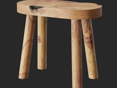 Handcrafted Wooden Stool with Curved Seat Four Solid Wood Legs and Natural Grain 3d model