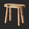 Handcrafted Wooden Stool with Curved Seat Four Solid Wood Legs and Natural Grain