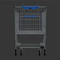 Sturdy Metal Shopping Cart With Blue Handle And Rolling Wheels For Retail Use