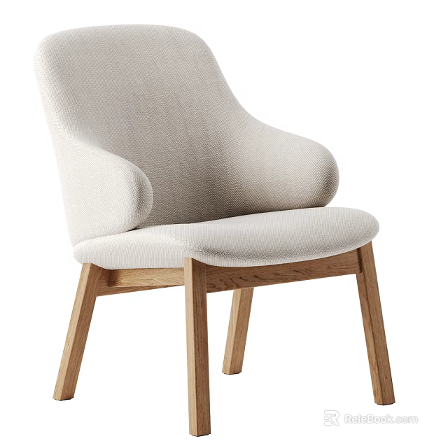 Modern Minimalist Light Beige Fabric Accent Chair With Wooden Legs And Armrests 3d model 