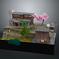 Traditional Japanese House Exterior with Pink Cherry Blossom Green Tree Stone Wall and Path