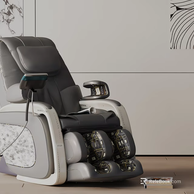 Gray and Black Modern Massage Chair With Armrest Control Panel And Leg Massage Rollers 3d model 