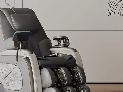 Gray and Black Modern Massage Chair With Armrest Control Panel And Leg Massage Rollers 3d model