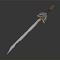 Fantasy Ornate Sword With Golden Hilt Blue Accents And Engraved Blade