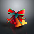 Yellow Festive Bells With Red And Green Bow And Decorative Red Berries