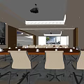 Modern Conference Room Interior With Long Wooden Table Projector And Large Screens