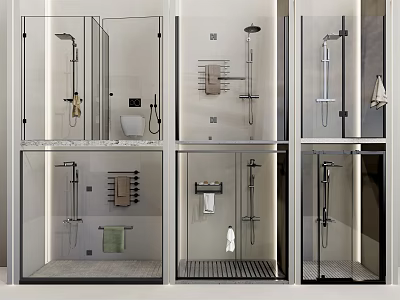 Modern Shower Sauna Interior Design With Glass Enclosures And Fixtures 3d model