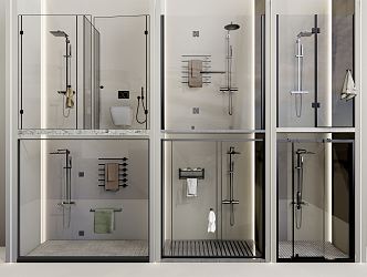 Modern shower room shower cubicle shower partition bathroom glass door 3d model