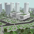 Modern Urban City Layout With Tall Buildings Central Structure And Green Spaces