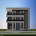 Modern Three Story Detached Villa With White Exterior Large Glass Windows And Balconies