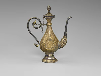 Elegant Traditional Ceramic Vessel With Intricate Carving Lion Handle And Spout 3d model