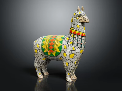 Llama Shaped Mosaic Decorative Furniture With Colorful Accents And White Body 3d model