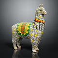 Llama Shaped Mosaic Decorative Furniture With Colorful Accents And White Body