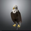 Low Poly Eagle Model With White Head Yellow Beak Claws Brown Body On Gray Background 3d model