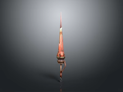 Ancient Decorative Long Handled Weapon With Red And Metallic Pointed Tip Design 3d model