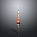 Ancient Decorative Long Handled Weapon With Red And Metallic Pointed Tip Design